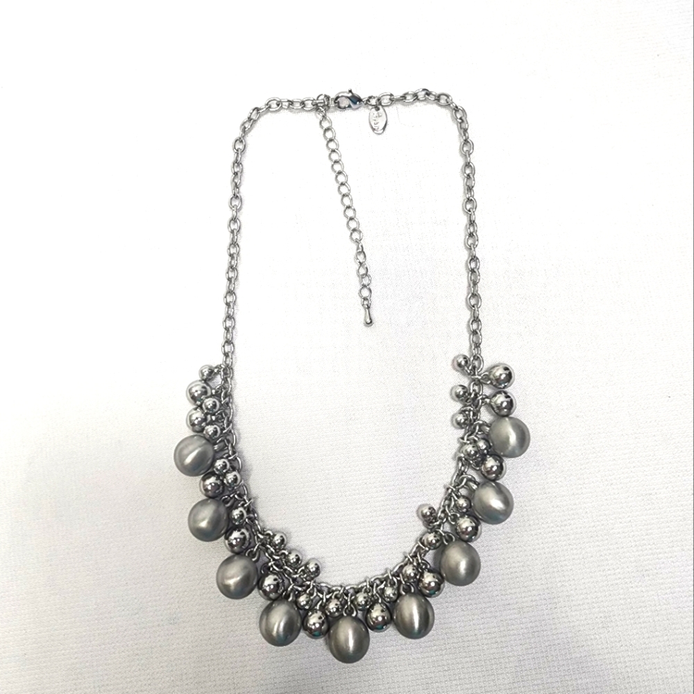 Lia Sophia Brushed and Shiney Silver Bead Necklace - Picture 5 of 12